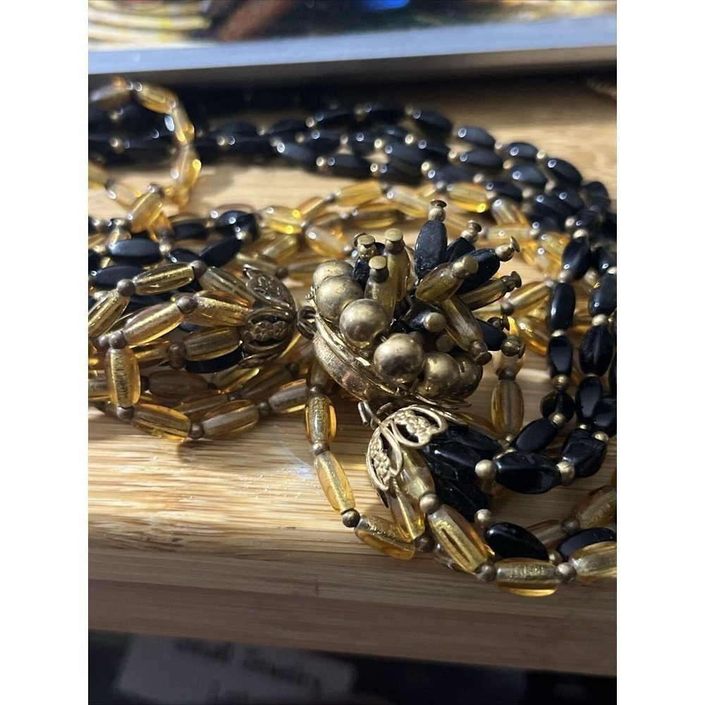 Vintage 16" Iridescent Black and Gold Glass Beads Braided Multi Strand Necklace - Picture 5 of 5